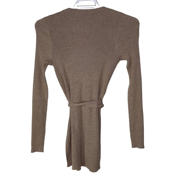 Mango Suit Women's Small‎ Sweater Dress Tan Ribbed Belted Long Sleeve GUC - Picture 2 of 4